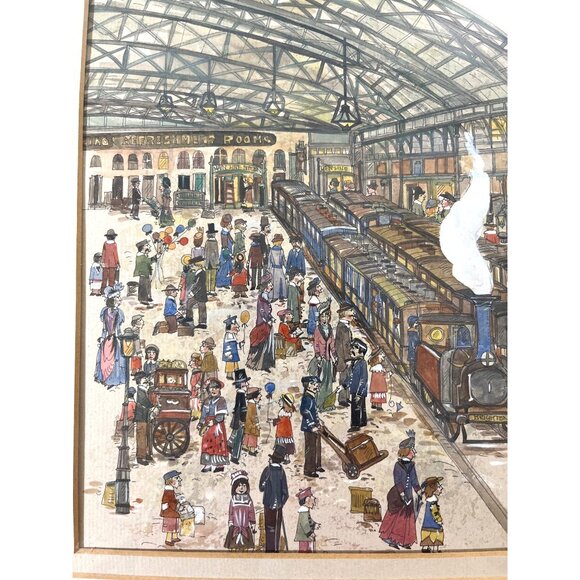 Watercolor Pen&Ink Painting Brighton Train Station During Turn of 20th Century - Picture 6 of 11